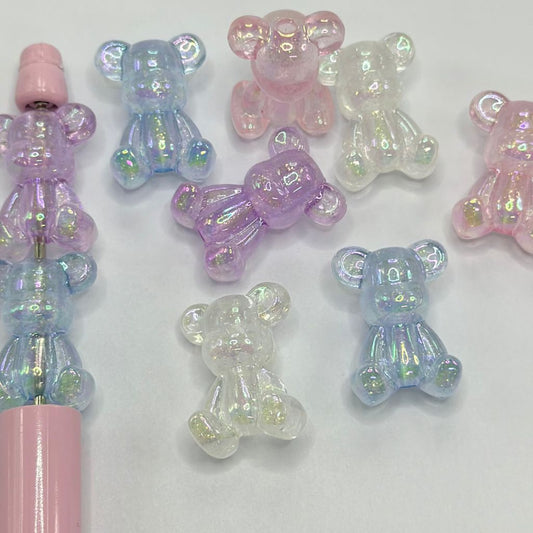 Cute Glittery Teddy Acrylic Bears Double Sided Pastel Colors 16*24mm Random Mix