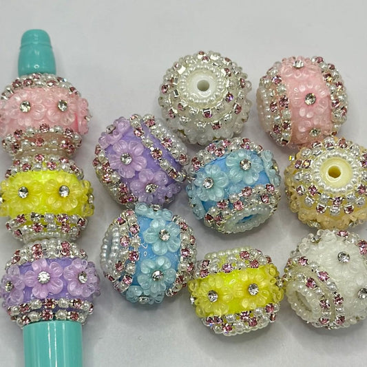 大きなファンシーフラワーアクリルビーズ キラキラ光る花柄 AB マルチカラーラインストーン 20mm ランダムミックス
