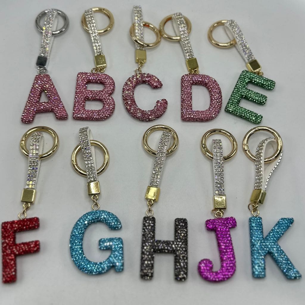 Large Initial Letter Clay Keychain with Rhinestone Tassels Closure Keychain, Keyring Holder Strap Random Mix Read Description