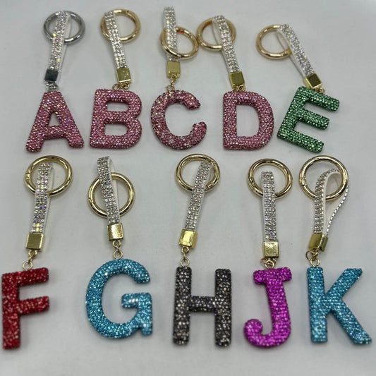 Large Initial Letter Clay Keychain with Rhinestone Tassels Closure Keychain, Keyring Holder Strap Random Mix Read Description