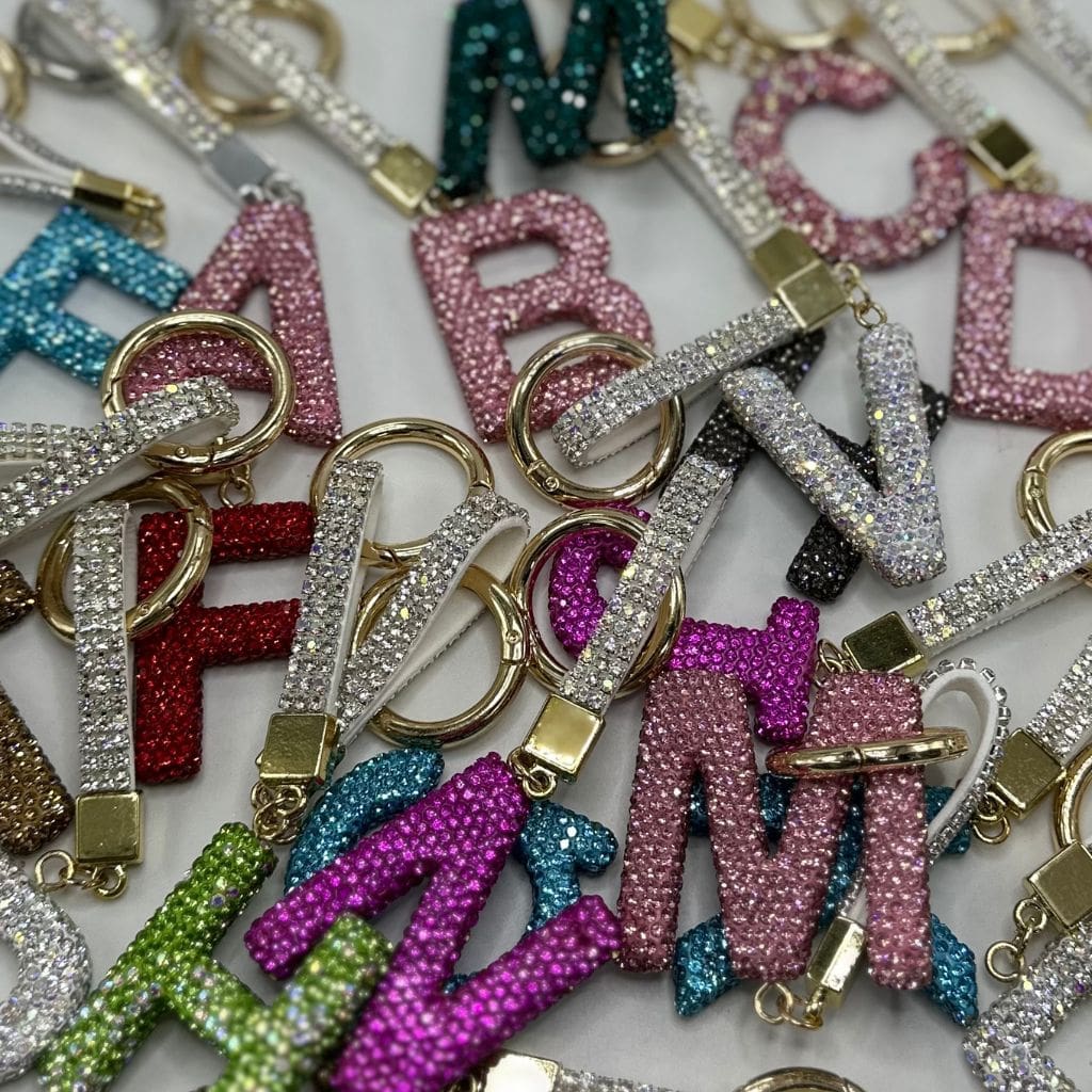 Large Initial Letter Clay Keychain with Rhinestone Tassels Closure Keychain, Keyring Holder Strap Random Mix Read Description