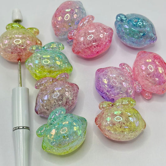 大きなレモン 3D クラックル アクリル ビーズ オンブル グラデーション カラー ランダム ミックス 29*34.5mm