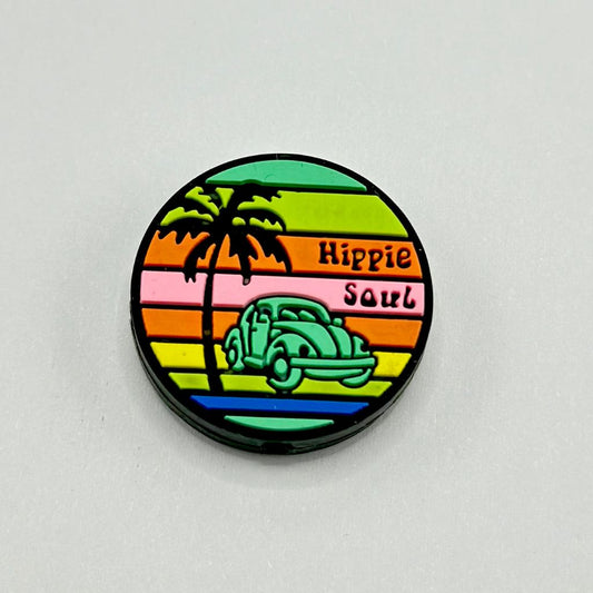 Hippie Beads, ''Hippie Soul'' Text Printed Silicone Focal Beads, Colorful Hippie Car