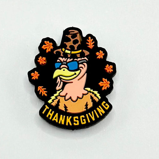 A Turkey Wearing Sunglasses and Jaguar Print Hat, Thanksgiving Silicone Focal Beads