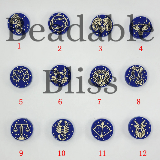 Gray, Blue, Light Blue and Pink 12 Zodiac Signs Constellations Star Signs Silicone Focal Beads, One of Each