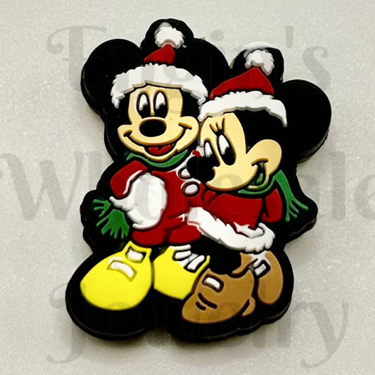 Cartoon Mouse Mice Couple Christmas Silicone Focal Beads
