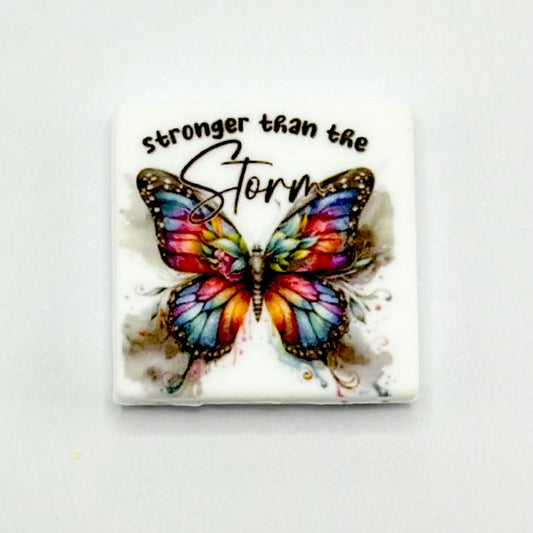 Colorful Butterfly with ''Stronger Than the Storm'' Text Silicone Focal Beads
