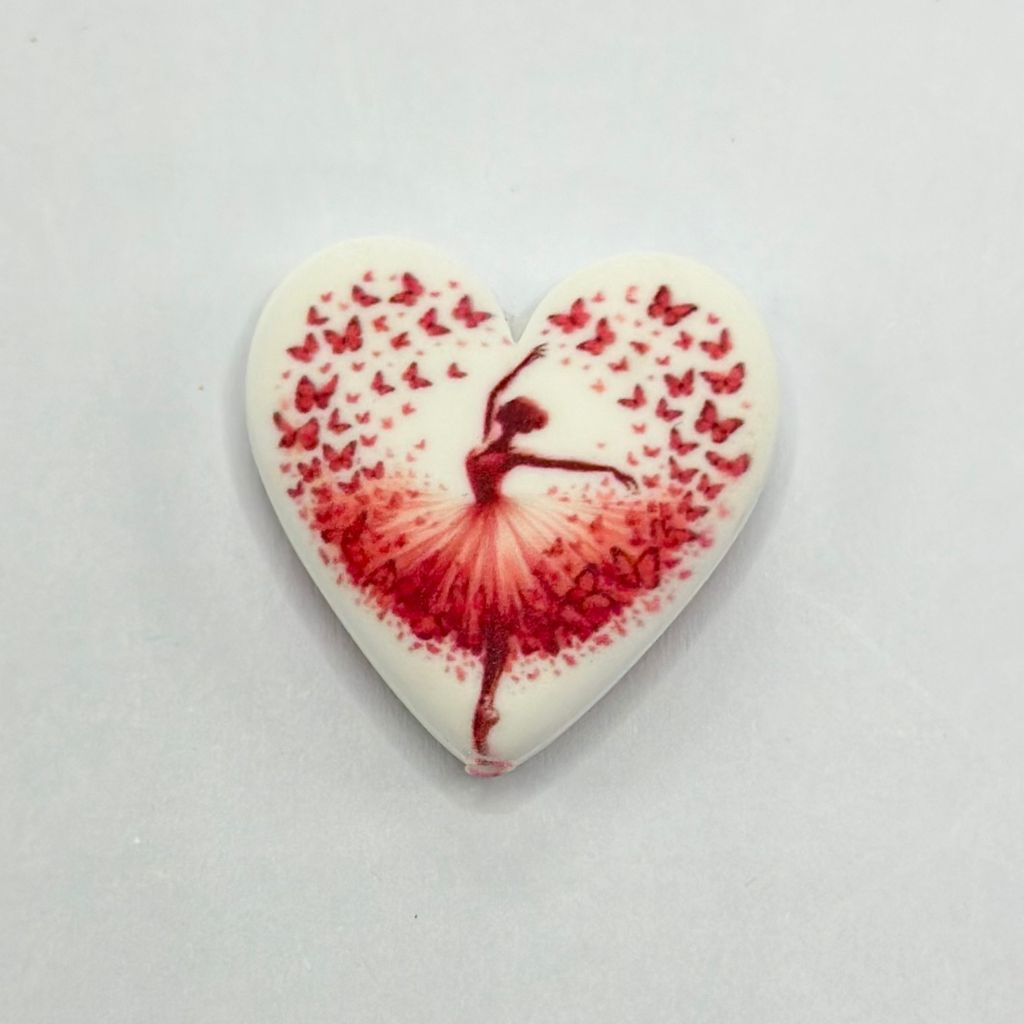 Loving Ballerina Girl, Dancing Ballet with Red Butterflies Heart Silicone Focal Beads