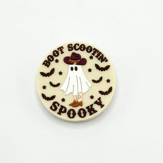 Bat Cowboy Ghost Wearing Hat and Boots, Boot Scootin' Spooky Round Silicone Focal Beads