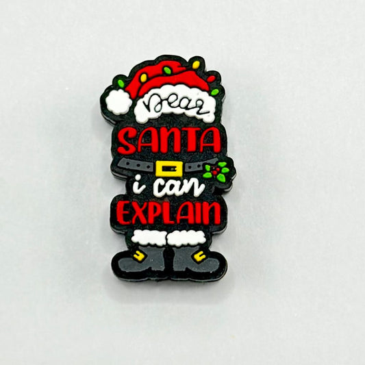 Santa Costume Christmas, ''Dear Santa I can Explain'' Silicone Focal Beads