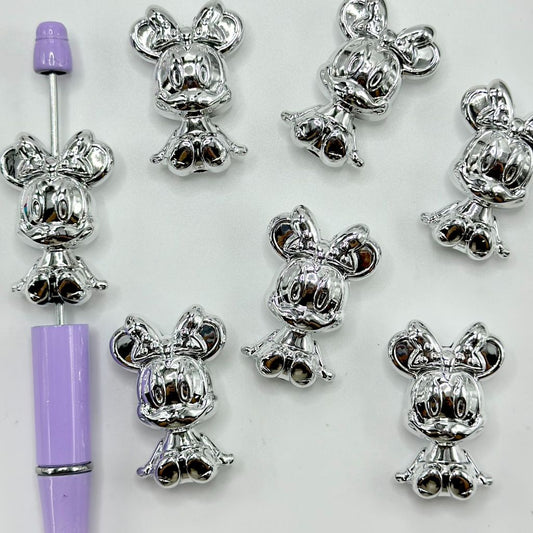 ディズニー 漫画マウスキャラクター シルバー ミニー アクリルビーズ 23.5×36mm