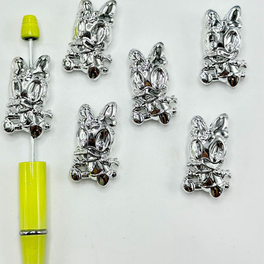 シルバーカラーの漫画デイズダックアクリルビーズ、21×36.5mm（大）