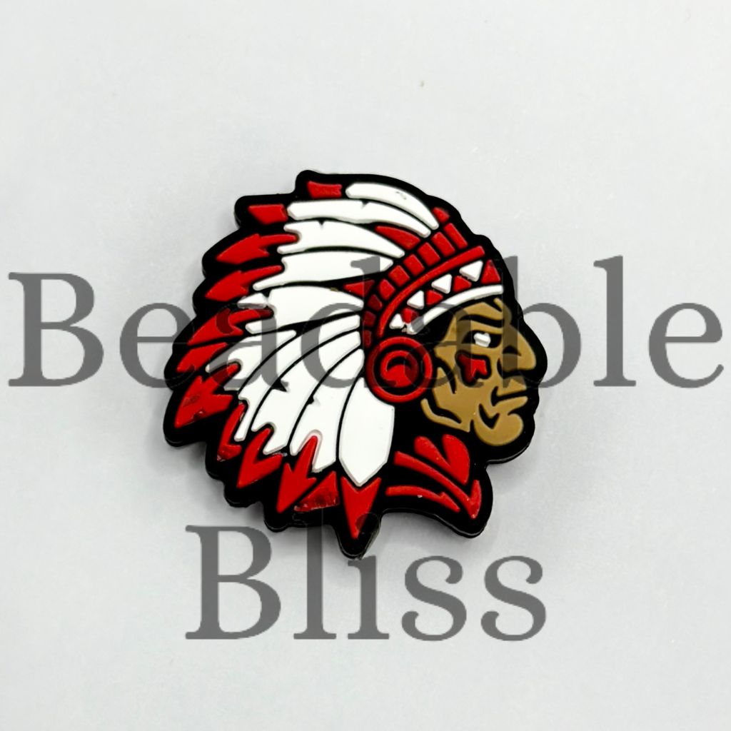 Native American Beads, Red Indian Warrior Chief Head with Feathers Silicone Focal Beads