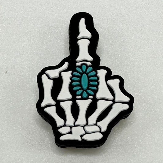 Rock Beads, Middle Finger Skeleton, Hand Gesture, Silicone Focal Beads