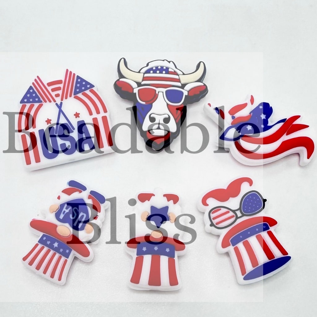 USA Flag the US Elections Patriotic Cow Gnomes Independence Day Silicone Focal Beads