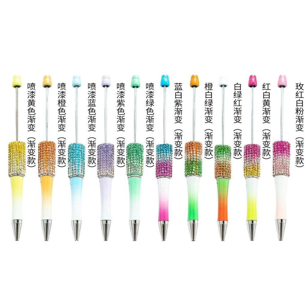 Beadable Pens in Ombre Colors with Ombre Colored Rhinestones - Rhinestone Beaded Pens