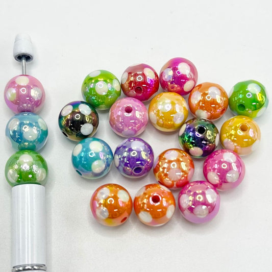 Multi Color Solid Shiny Glossy Acrylic Bead with Polka Dots 16 mm Random Mix