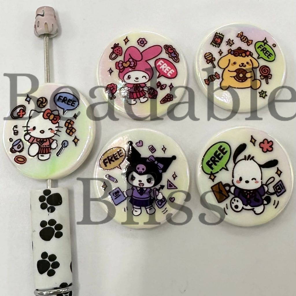 Free Senrio Circle Card HK Hello Cute Animal Friends Dog, Cat Acrylic Beads 5.5*32mm