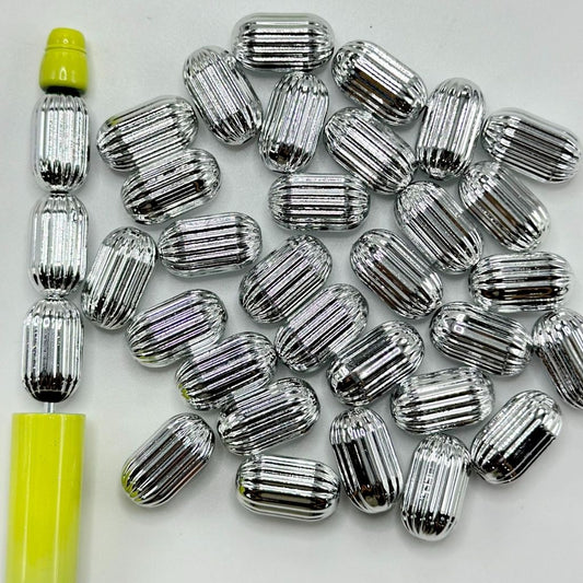 シルバーカラーストライプシリンダービーズ、アクリルビーズ9.6×17mm