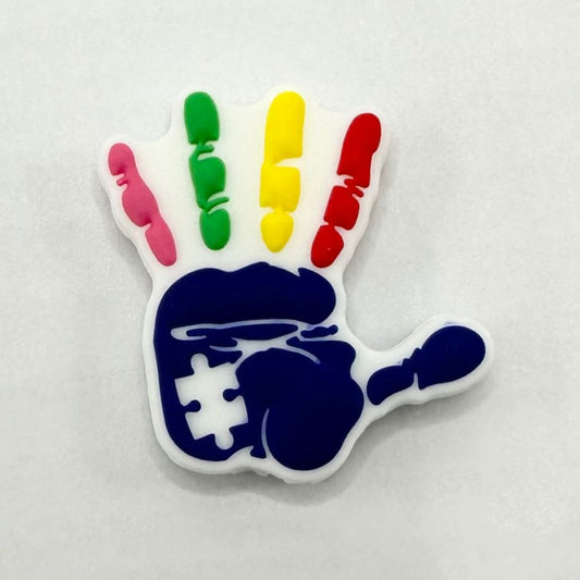 Colorful Autism Hand Print Painting Design Style Silicone Focal Beads (Ship out in Around 4-6 Days after Ordering)