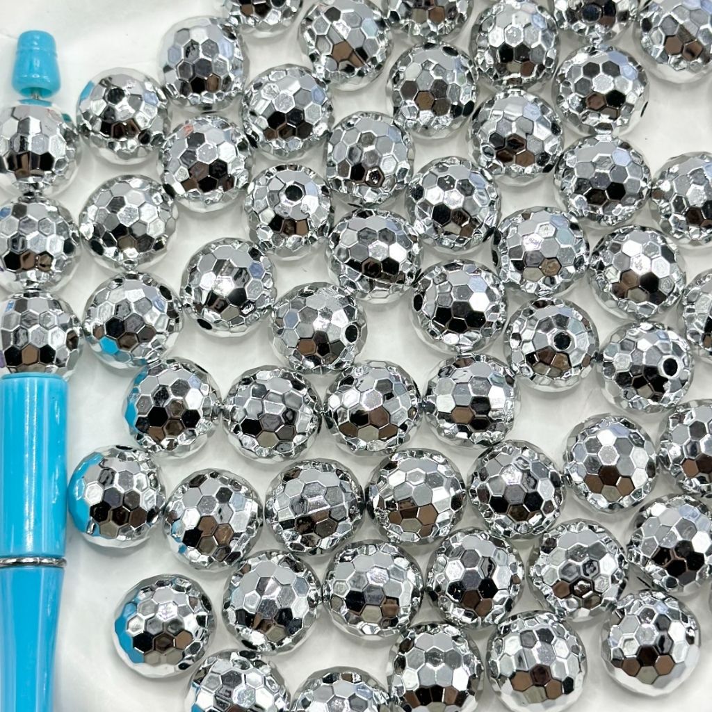 Disco Ball Beads for making Disco Ball Pens, Silver Color, Faceted Acrylic Beads, 16mm