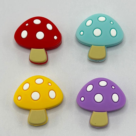 Mushroom Beads, Cute Colorful Mushrooms with Polka Dots, Silicone Focal Beads