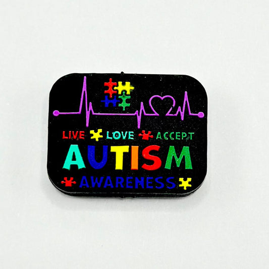 Colorful Live, Love, Accept, Autism Awareness Text Silicone Focal Beads