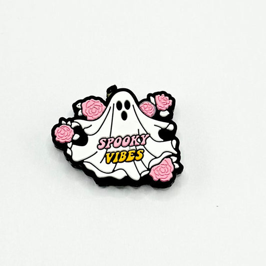 Pink Flower Ghost Halloween Spooky Vibes Silicone Focal Beads