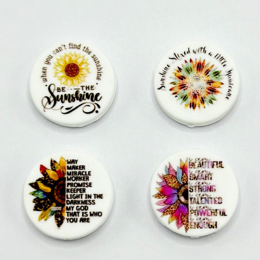 Sunflower with Sayings and Positive Vibes Sunshine Silicone Focal Beads