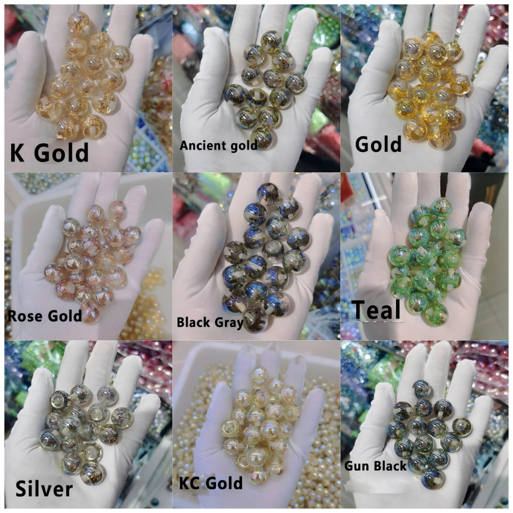 Delicate UV Coating Multi-Color Metal Crown Inside Clear Round Acrylic Beads, 16MM