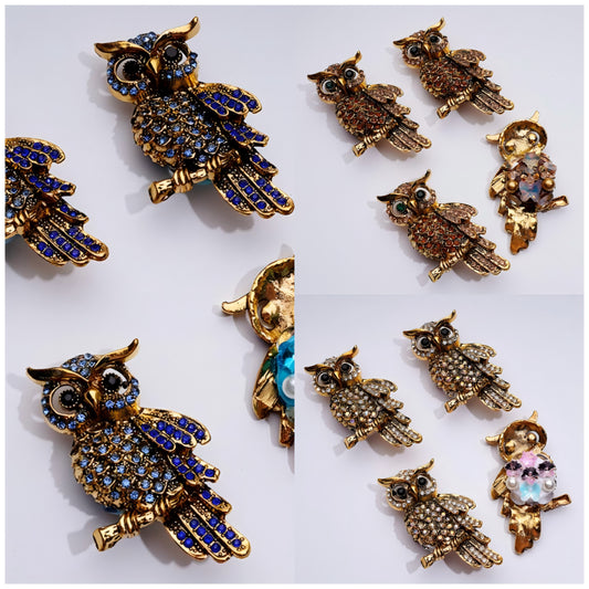 Bling Bling Fancy Cute Gold Alloy Owl with Colorful Shiny Rhinestones White Pearls Cute Butterflies Flowers Snowflakes Clay Beads , Around 65*35MM