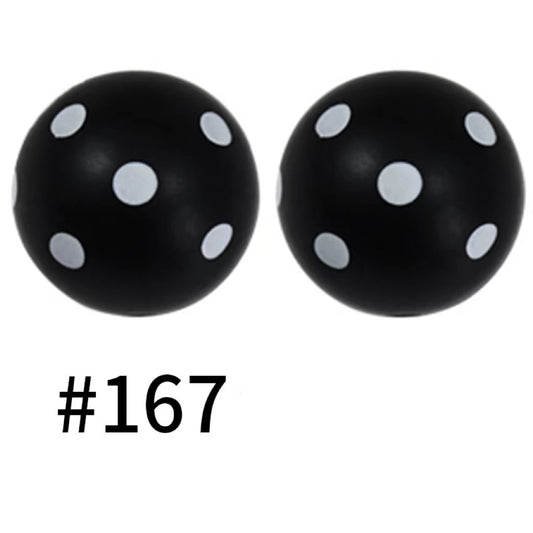 Polka Dots Black White Printed Silicone Beads Number 167