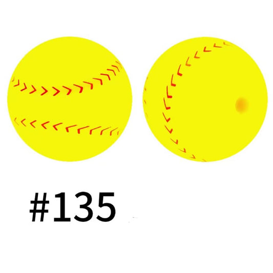 Yellow Softball Ball Printed Silicone Beads
