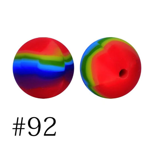 Rainbow Beads, Rainbow Colors Printed Silicone Beads Number 92