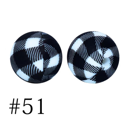 Buffalo Plaid Black White Printed Silicone Beads Number 51