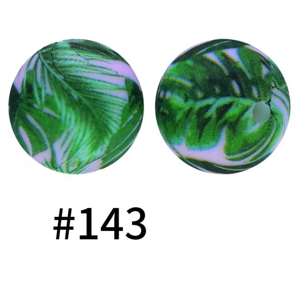 Green Leafs Printed Silicone Beads Number 143
