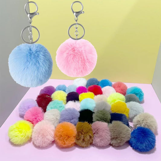 Fluffy Pom Pom Balls with Elastic Loop 8cm, Random Mix, WITHOUT KEYCHAIN