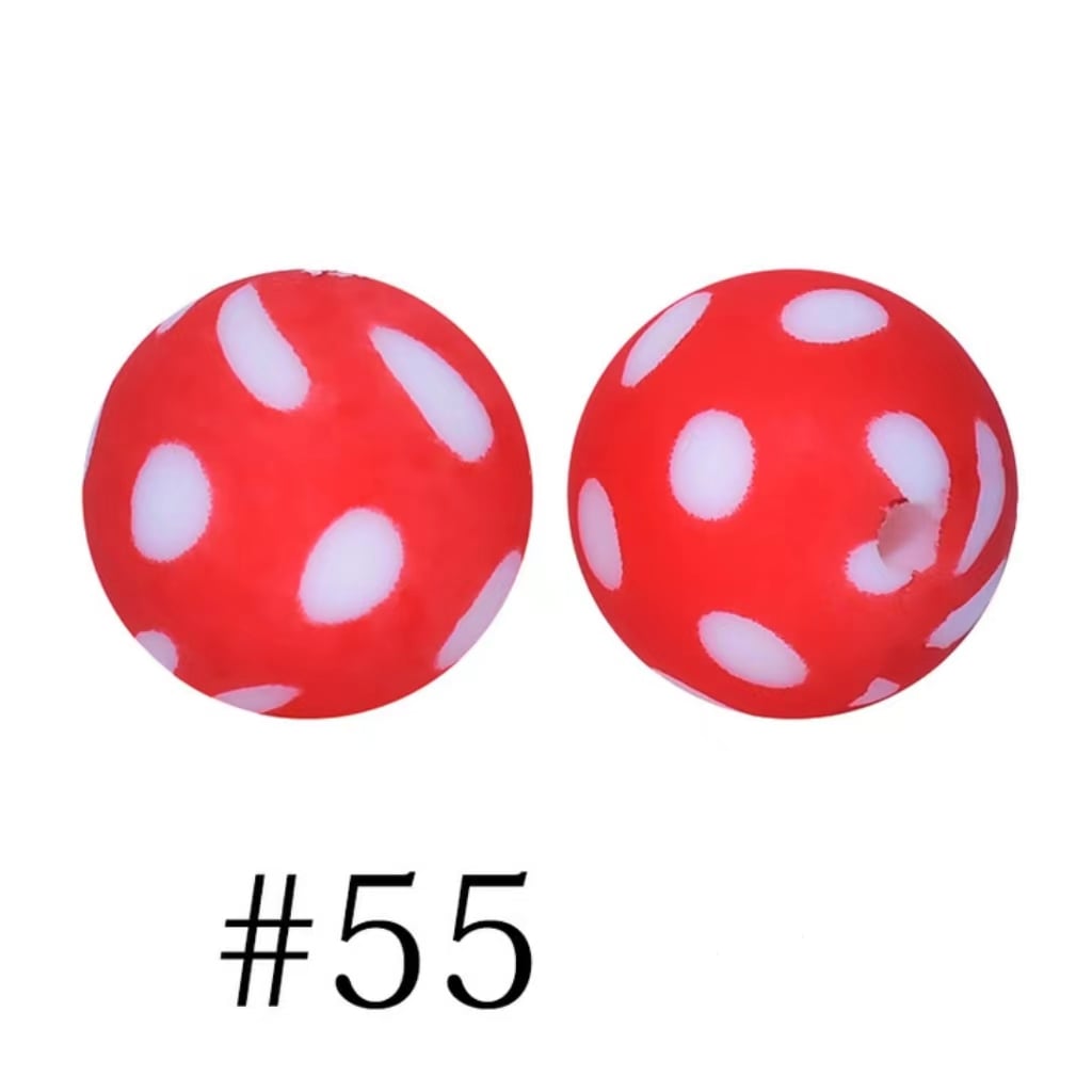 White Polka Dots on Red Printed Silicone Beads Number 55