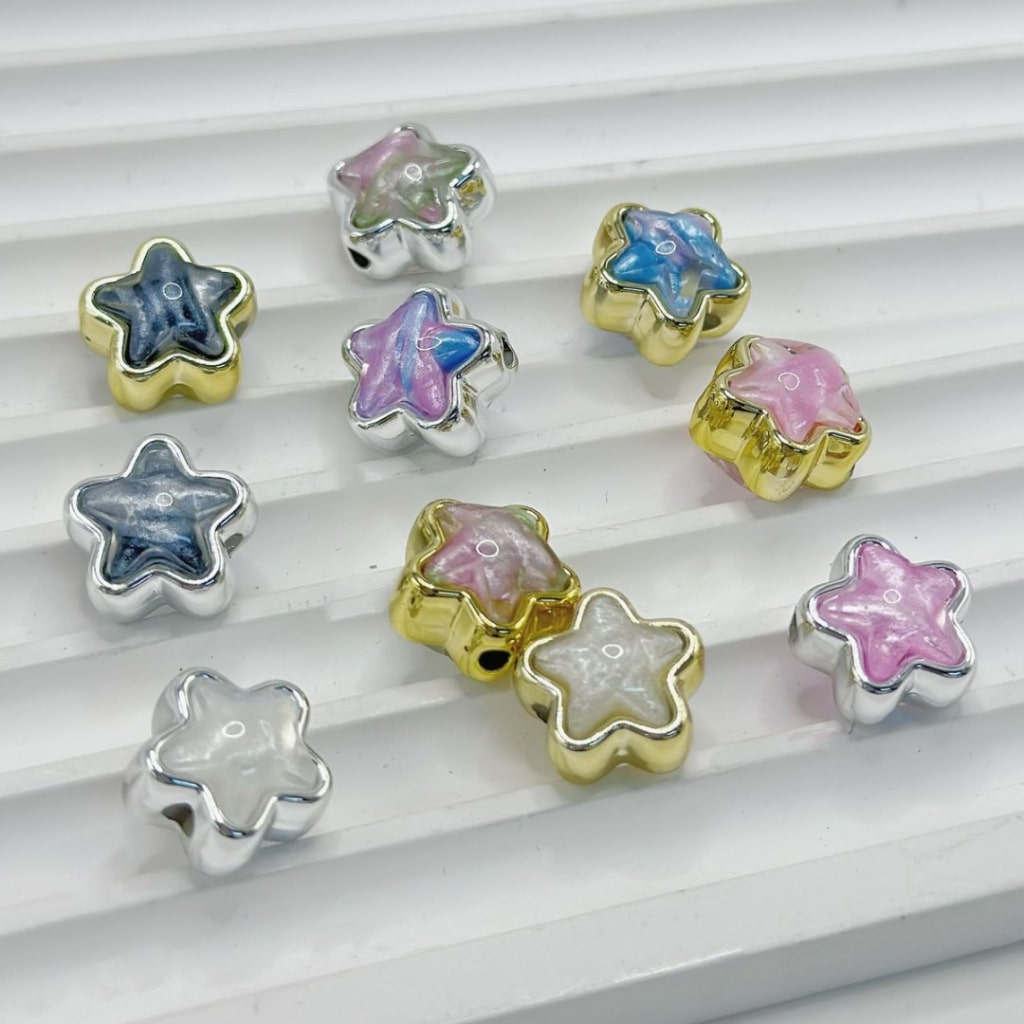 Gold Silver Color Star Acrylic Beads Colorful Rhinestone Inside, 14MM