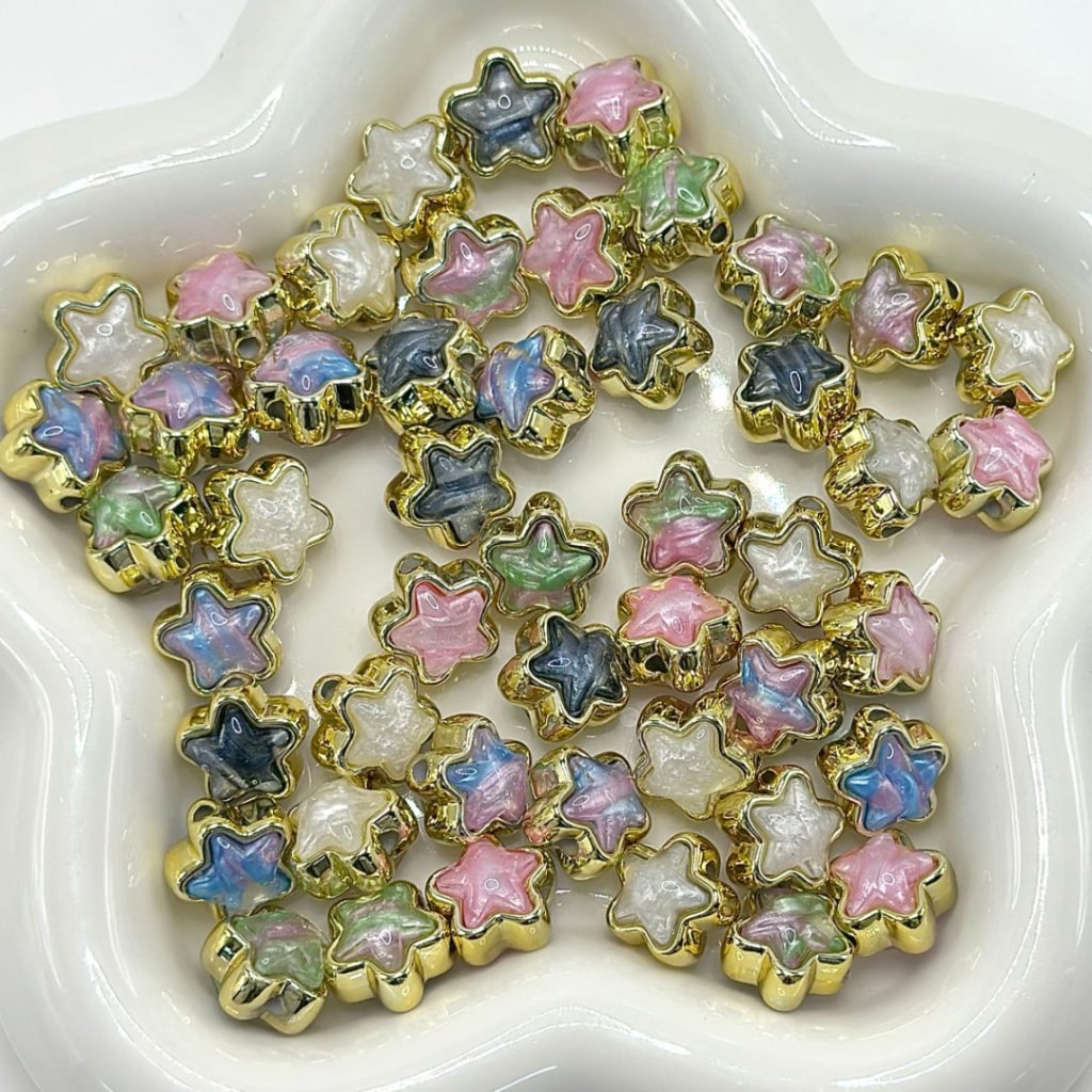 Gold Silver Color Star Acrylic Beads Colorful Rhinestone Inside, 14MM