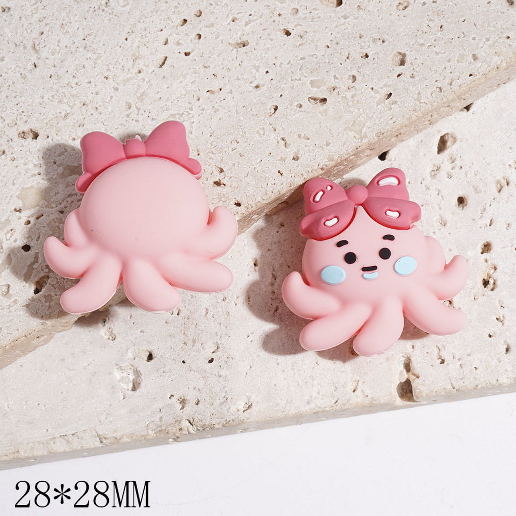 3D Cute Pink Octopus with Bowtie on Head Silicone Focal Beads, 28*28MM