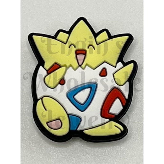 Colorful cartoon character with a happy expression on a light gray background

