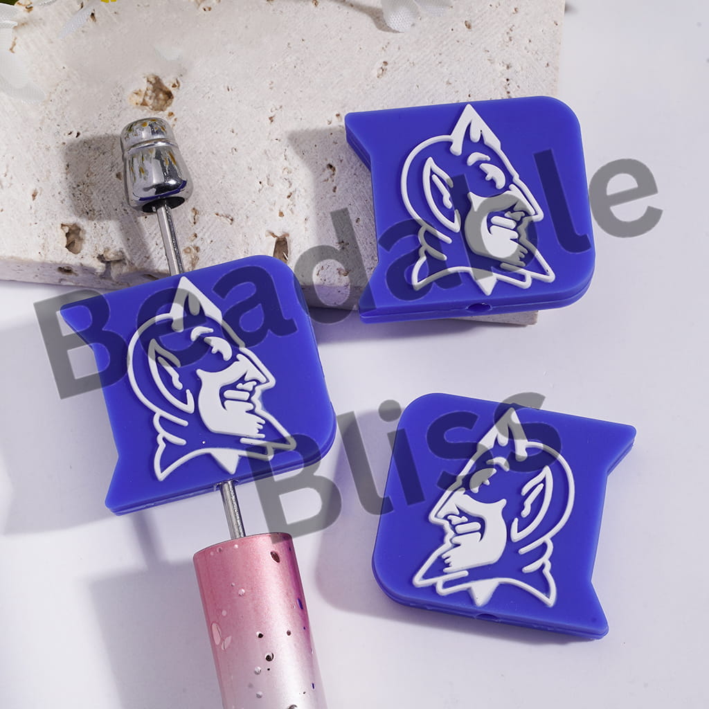 Silicone Focal Beads Sports Duke University Basketball Mascot White Portrait on Blue Background