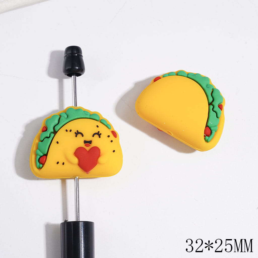 3D Mexico Snacks Food Taco Holding Red Heart Silicone Focal Beads, 32*25MM