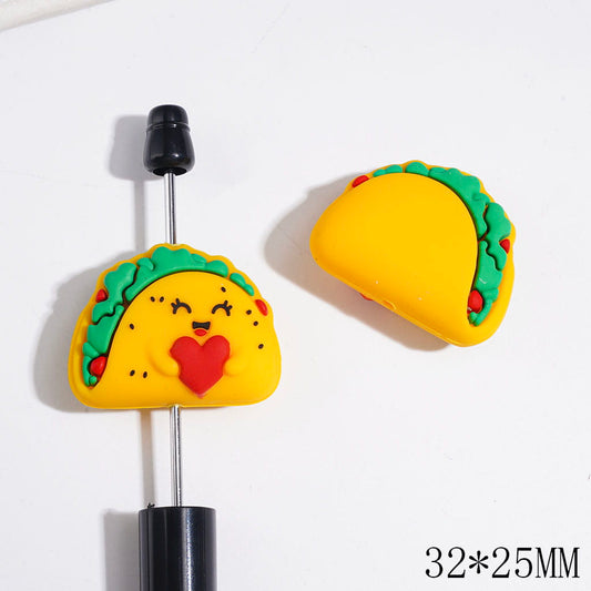 3D Mexico Snacks Food Taco Holding Red Heart Silicone Focal Beads, 32*25MM