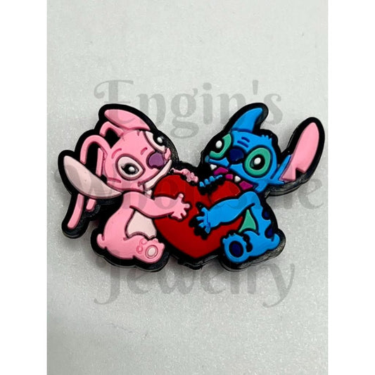 Blue & Pink Blue Ticklebug with Heart Silicone Focal Beads