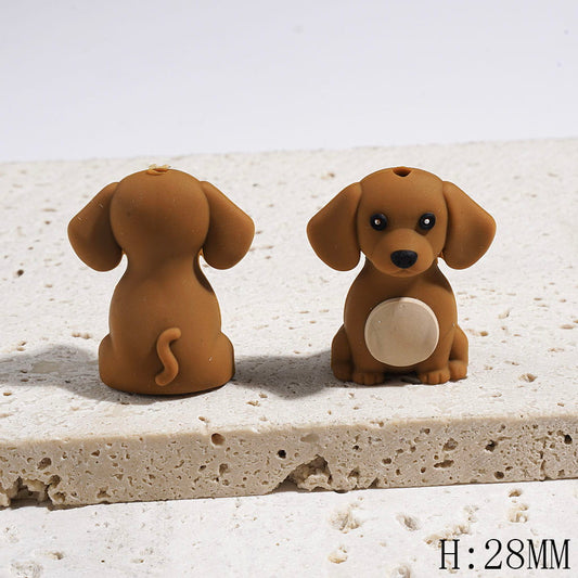 3D Silicone Focal Beads Brown Badger Dog, Height 28MM