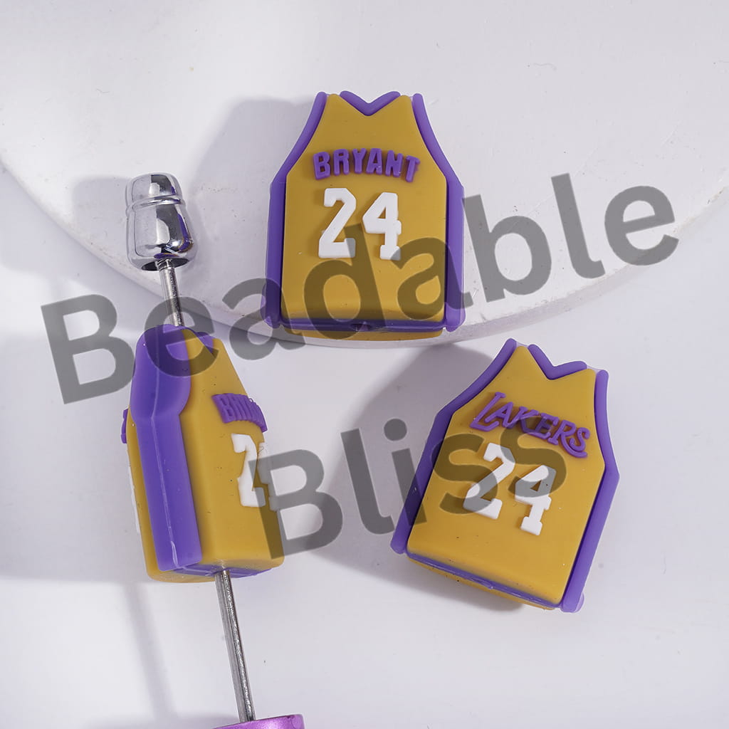 Silicone Focal Beads 3D LA Basketball Jersey with Number "24"