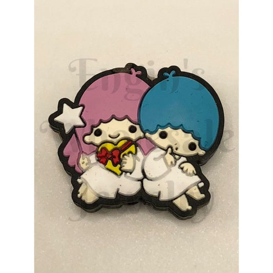 Two cartoon character clips with pink hair and blue hair on a white background.

