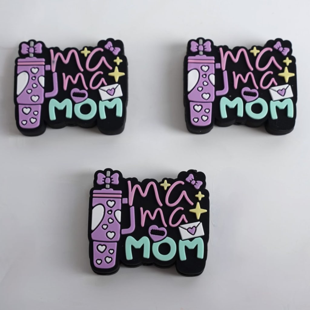 Mom Mama Mother's Day Purple Stanley Bottle Cup Silicone Focal Beads
